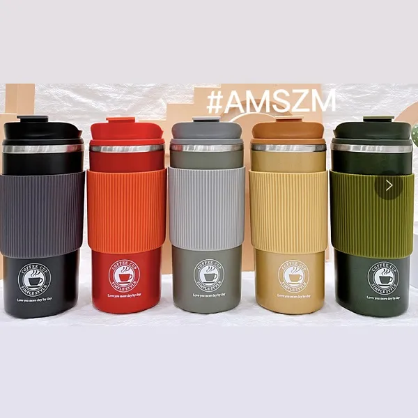 Ποτήρι Θερμός από ανοξείδωτο ατσάλι 304 με Προστατευτική Σιλικόνη και Καπάκι 500ml JB-1738 5 χρώματα Μαύρο, Κόκκινο, Γκρί, Κίτρινο, Στρατιωτικό πράσινο