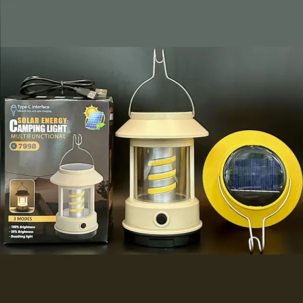 Επαναφορτιζόμενο Ηλιακό Φανάρι Κάμπινγκ 3 λειτουργιών BL-DJY-7998 Λευκό