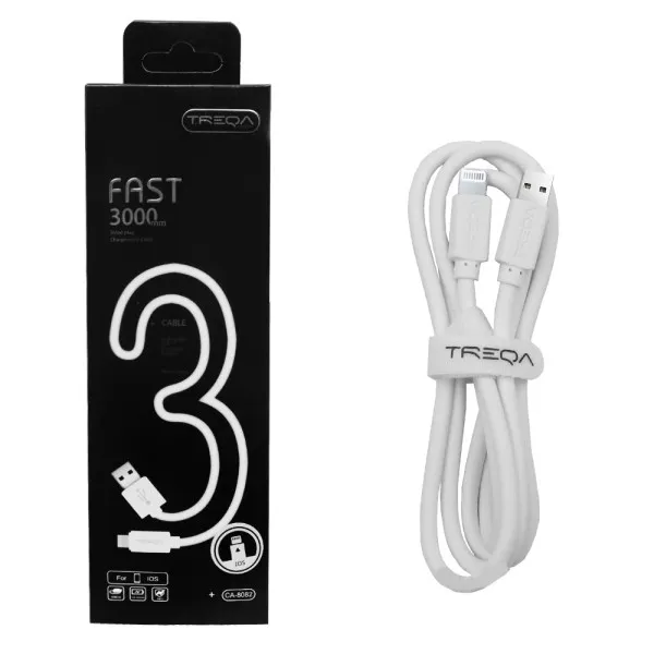 Καλώδιο Γρήγορης Φόρτισης και Μεταφοράς Δεδομένων 3m USB 3.0 σε Lightning Treqa CA-8082 Λευκό