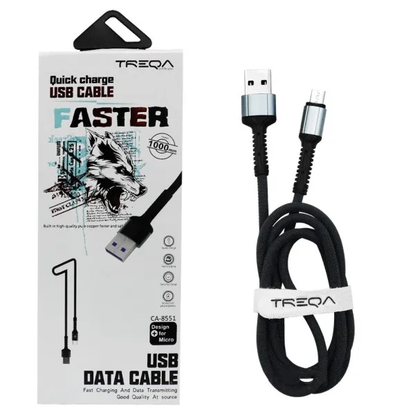 Καλώδιο Γρήγορης Φόρτισης και Μεταφοράς Δεδομένων 1m USB 3.1A σε Micro USB Treqa CA-8551 Ασημί - Μπλε
