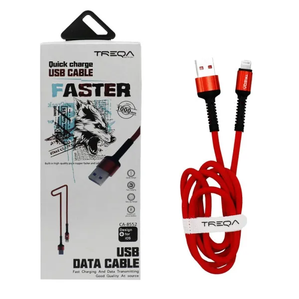 Καλώδιο Γρήγορης Φόρτισης και Μεταφοράς Δεδομένων 1m USB 3.1A σε Lightning Treqa CA-8552-R Κόκκινο