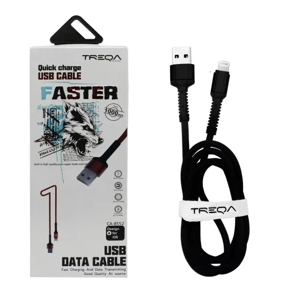 Καλώδιο Γρήγορης Φόρτισης και Μεταφοράς Δεδομένων 1m USB 3.1A σε Lightning Treqa CA-8552-B Μαύρο