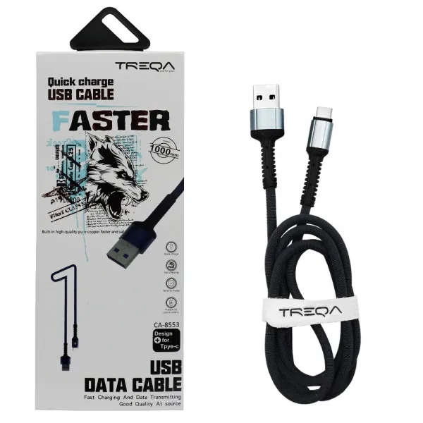 Καλώδιο Γρήγορης Φόρτισης και Μεταφοράς Δεδομένων 1m USB 3.1A σε Type-c Treqa CA-8553 Ασημί - Μπλε
