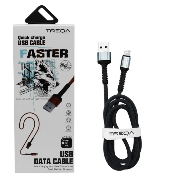 Καλώδιο Γρήγορης Φόρτισης και Μεταφοράς Δεδομένων 2m USB 3.1A σε Lightning Treqa CA-8562 Ασημί - Μπλε