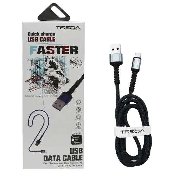 Καλώδιο Γρήγορης Φόρτισης και Μεταφοράς Δεδομένων 2m USB 3.1A σε Type-c Treqa CA-8563 Ασημί - Μπλε