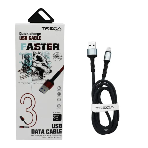 Καλώδιο Γρήγορης Φόρτισης και Μεταφοράς Δεδομένων 3m USB 3.1A σε Lightning Treqa CA-8572-S Ασημί - Μπλε