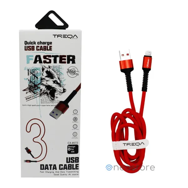 Καλώδιο Γρήγορης Φόρτισης και Μεταφοράς Δεδομένων 3m USB 3.1A σε Lightning Treqa CA-8572-R Κόκκινο