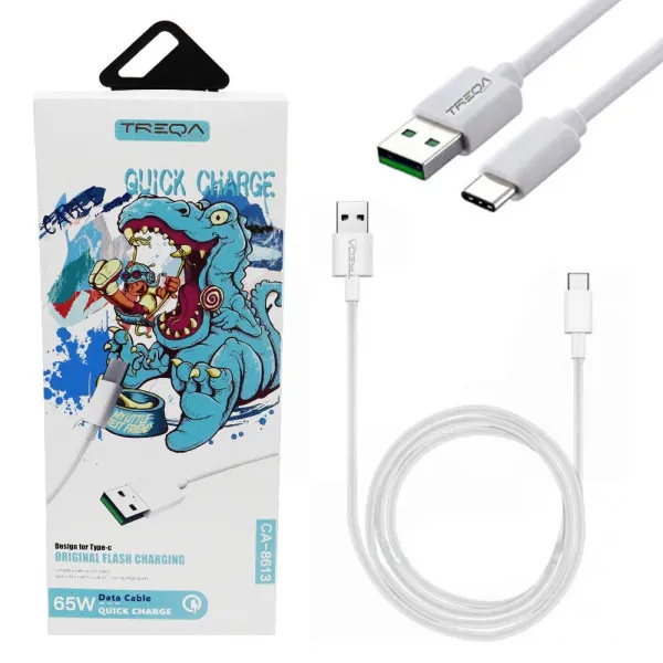 Καλώδιο Γρήγορης Φόρτισης 65W και Μεταφοράς Δεδομένων 1m USB σε type-C Treqa CA-8613 Λευκό