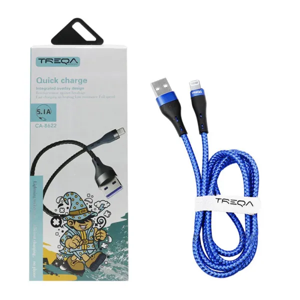 Καλώδιο Γρήγορης Φόρτισης 5.1A και Μεταφοράς Δεδομένων 1m Braided USB σε Lightning Treqa CA-8622 Μπλε Μαύρο