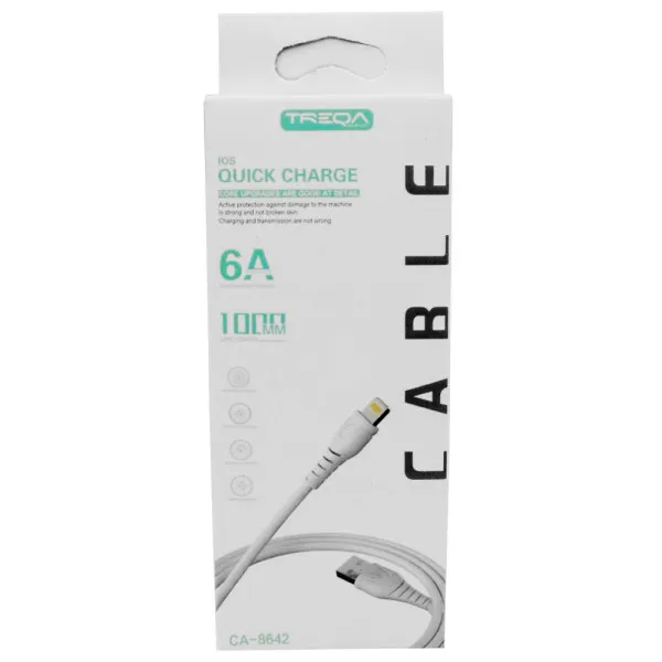 Καλώδιο Γρήγορης Φόρτισης 6A και Μεταφοράς Δεδομένων 1m USB σε Lightning Treqa CA-8642 Λευκό