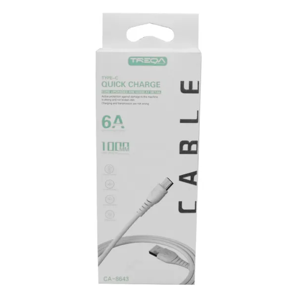 Καλώδιο Γρήγορης Φόρτισης 6A και Μεταφοράς Δεδομένων 1m USB σε Type-c Treqa CA-8643 Λευκό