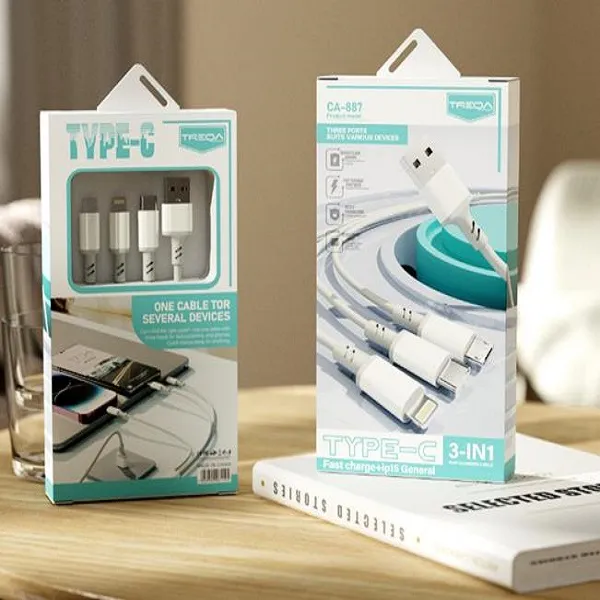 Καλώδιο φόρτισης 3 σε 1 από USB-A σε Lightning,TYPE-C,micro USB 1.2m CA-887