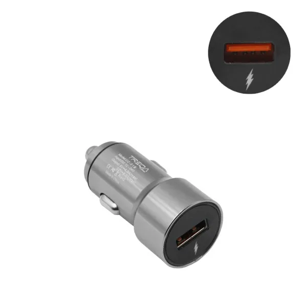 Φορτιστής Αναπτήρα Αυτοκινήτου Ταχείας Φόρτισης 65W 12V - 24V με 1 Θύρα USB-A Treqa CC-318 Ασημί