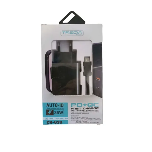 Φορτιστής ταχείας φόρτισης με Θύρα USB-A 15W και Θύρα USB-C 35W και Καλώδιο TYPE-C σε TYPE-C Μαύρος CH-639-CC
