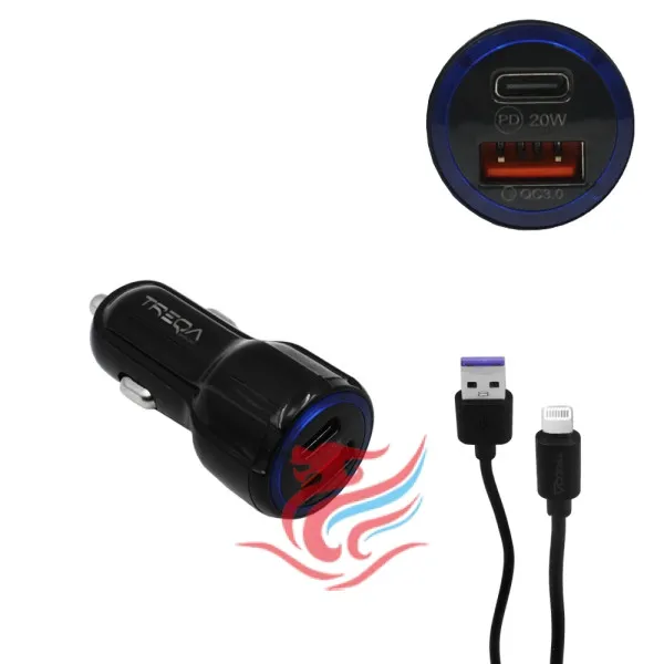 Φορτιστής Αναπτήρα Αυτοκινήτου Ταχείας Φόρτισης 12V - 24V με 2 Θύρες USB-A 3.1Α και Καλώδιο Lightning 1m Treqa CS-233-B Μαύρο