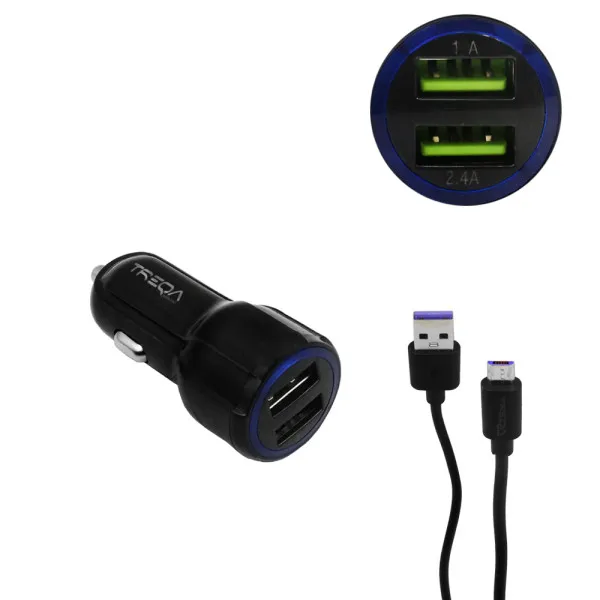 Φορτιστής Αναπτήρα Αυτοκινήτου Ταχείας Φόρτισης 12V - 24V με 2 Θύρες USB-A 3.1Α και Καλώδιο Micro USB 1m Treqa CS-234-B Μαύρο