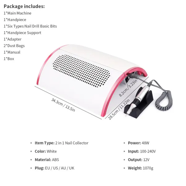 Τροχός Νυχιών με Απορροφητήρα Σκόνης Ρεύματος 30000rpm 48W 858-5-2 Λευκό