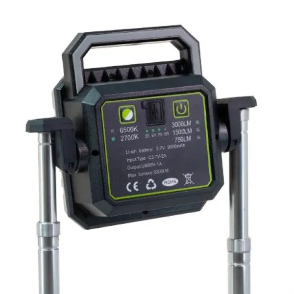 Επαναφορτιζόμενος Αδιάβροχος Τηλεσκοπικός Προβολέας Εργασίας 128LED 750lm - 1500lm - 3000lm σε Θερμό Λευκό 2700K και Ψυχρό Λευκό 6500K Φωτισμό BL-ZSQ-G10 Γκρι - Μαύρο