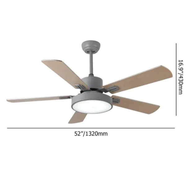 Ανεμιστήρας Οροφής 52" με 5 Ξύλινα Πτερύγια και Φωτιστικό LED 58w FAN-Y003 Ασημί
