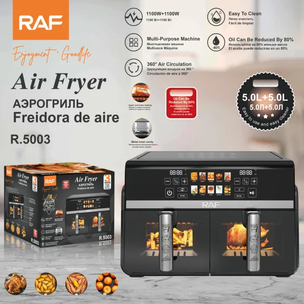 Dual-Basket Air Fryer 10L & Digital Touchscreen 2200W RAF R.5003 Black
