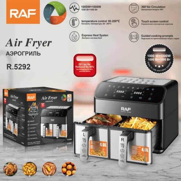 Dual-Basket Air Fryer 8L & Digital Touchscreen 2000W RAF R.5292 Black/Silver
