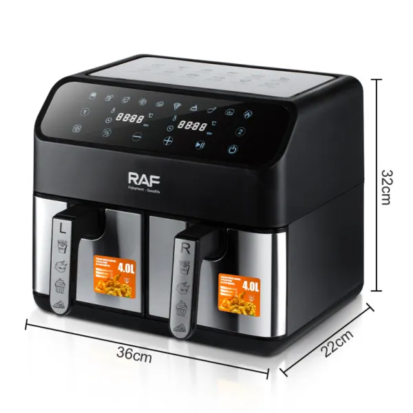 Dual-Basket Air Fryer 8L & Digital Touchscreen 2000W RAF R.5292 Black/Silver
