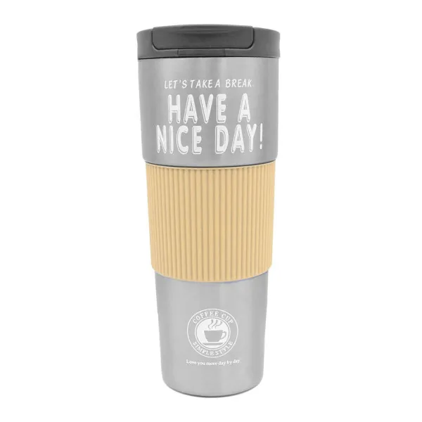 Ποτήρι Θερμός με Προστατευτική Σιλικόνη και Καπάκι 600ml JB-1727 Γκρι