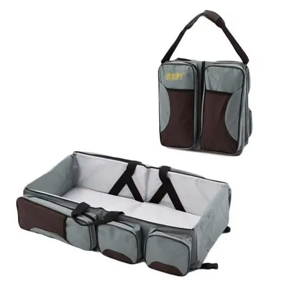 Πολυμορφικό Βρεφικό Κρεβατάκι 70cm-Τσάντα με 6 τσέπες HYD-015 Γκρι/Λευκό