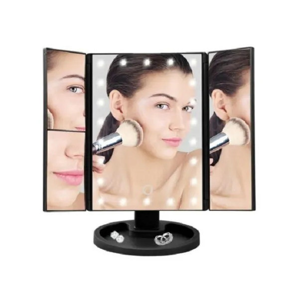 Τριπλός καθρέφτης μακιγιάζ με LED, οπίσθιο φωτισμό και μεγέθυνση HYH-143 Μαύρο χρώμα