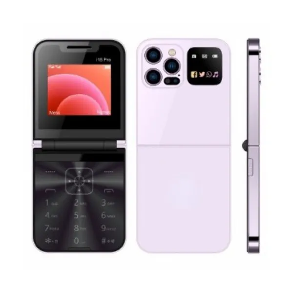 Αναδιπλούμενο Κινητό Τηλέφωνο 2.4” με 2 sim με Ελληνικό μενού I15Pro Ροζ