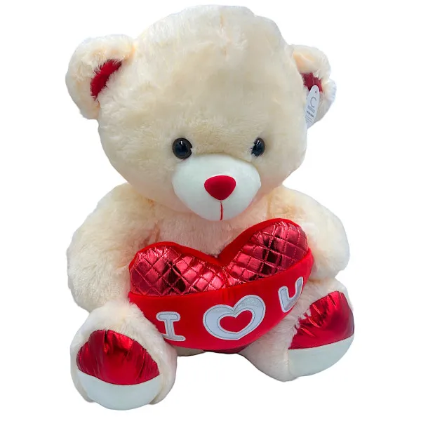 Λούτρινο Μπεζ Αρκούδος με Κόκκινη Καρδιά I Love You 95449 Μπεζ