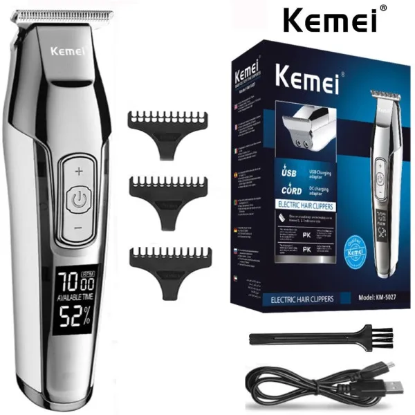 Επαναφορτιζόμενη Κουρευτική Μηχανή Kemei KM-5027 Ασημί