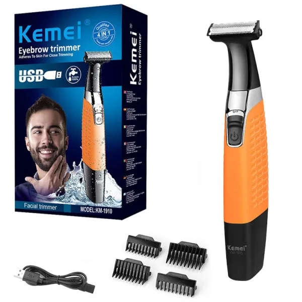 Επαναφορτιζόμενη Ξυριστική Μηχανή Προσώπου / Σώματος Kemei KM-1910 Μαύρο-Πορτοκαλί