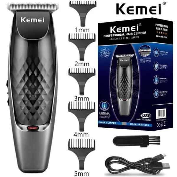 Επαναφορτιζόμενη Κουρευτική Μηχανή Kemei KM-1951 Μαύρο