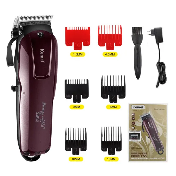 Επαναφορτιζόμενη Κουρευτική Μηχανή Kemei KM-2600 Μπορντώ