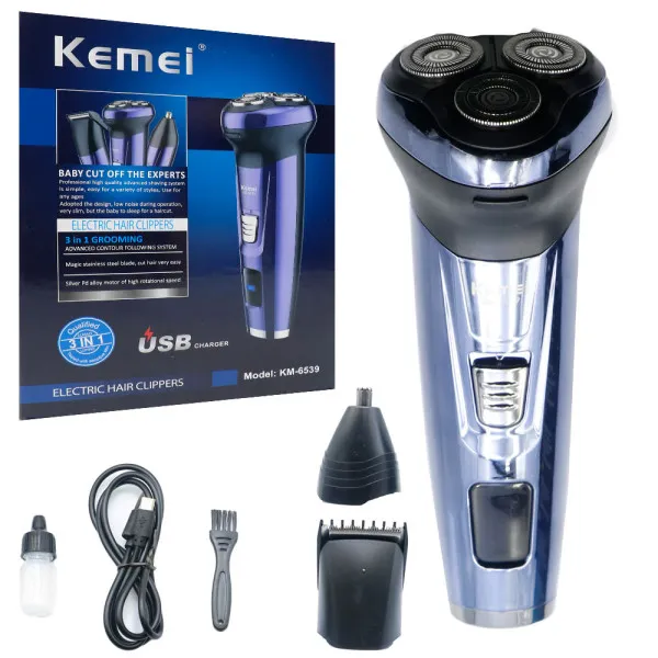Επαναφορτιζόμενη Ξυριστική Μηχανή Προσώπου 3 σε 1 Kemei KM-6539 Μωβ