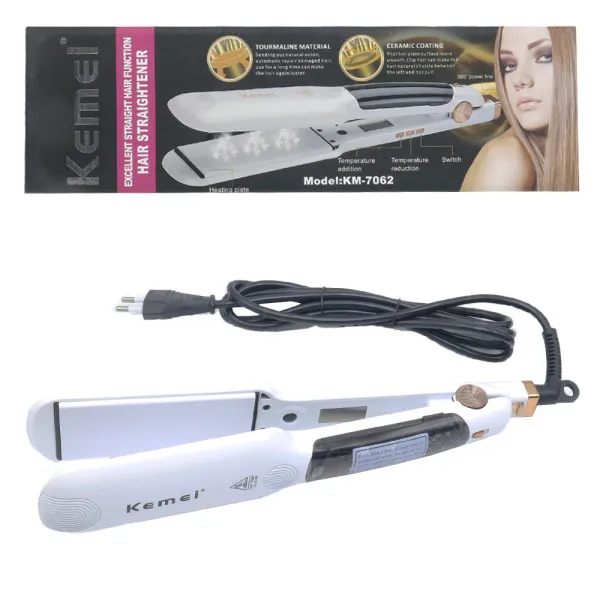 Πρέσα Μαλλιών με Ατμό και Κεραμικές Πλάκες Kemei KM-7062 Λευκό