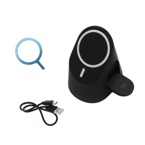 Βάση Ασύρματης Φόρτισης 3 σε 1 με Θύρα USB Type C 15W και Μαγνητικό Δαχτυλίδι Μαύρο