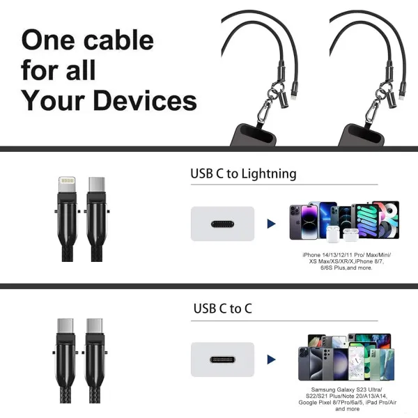 Λουράκι Κινητού 2-σε-1 60W, Καλώδιο Γρήγορης Φόρτισης  Καλώδιο USB C σε Καλώδιο Γρήγορης Φόρτισης PD 60W Type C SG-068C-C Μαύρο