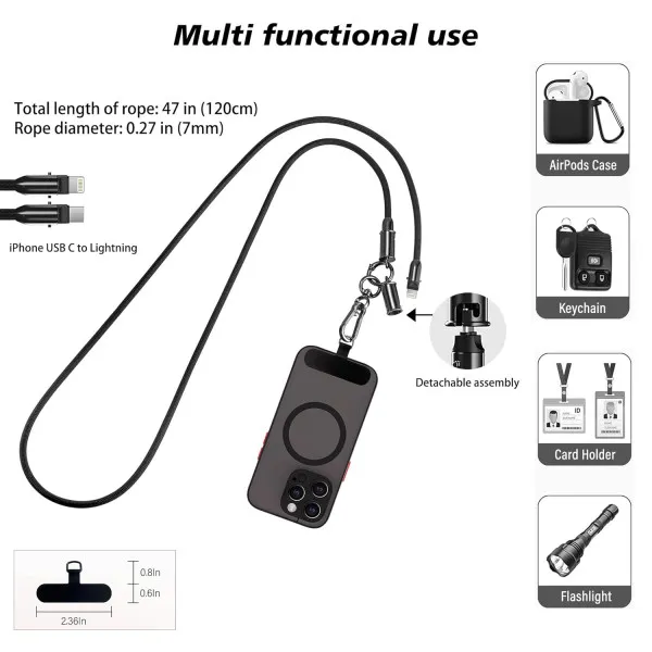 Λουράκι Κινητού 2-σε-1 60W, Καλώδιο Γρήγορης Φόρτισης  Καλώδιο USB C σε Καλώδιο Γρήγορης Φόρτισης PD 60W Type C SG-068C-C Μαύρο