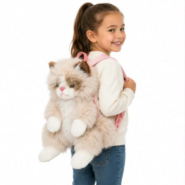 Λούτρινη Backpack Γάτα φουντοτή με ήχο 50cm 10636-1 Καφέ