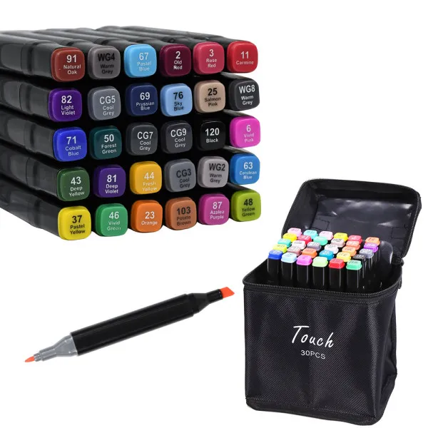 Σετ Μαρκαδόροι Ζωγραφικής με Διπλή Μύτη και Βαλιτσάκι σε 30 Χρώματα