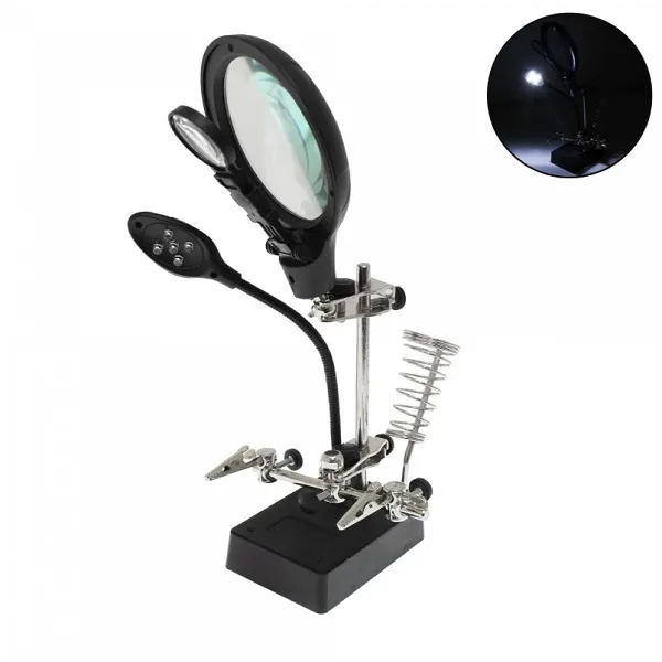 Βοηθητικός μεγεθυντικός φακός 5 LED AC/DC εναλλάξιμος με βάση συγκόλλησης και δύο μεγεθυντικούς φακούς MG16129-C