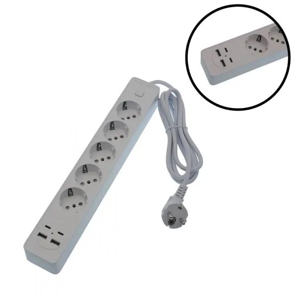 Πολύμπριζο 5 Θέσεων με Διακόπτη 2 θύρες USB 2 θύρες TYPE-C με καλώδιο 2μ. OG2205