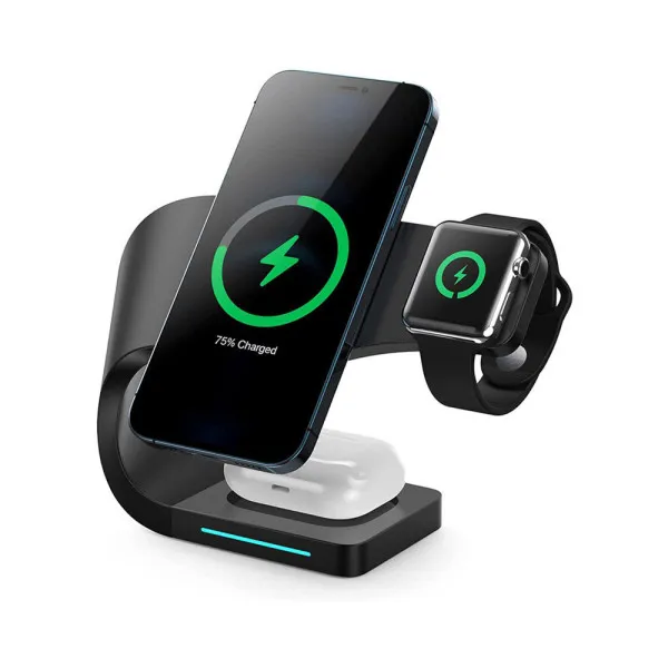 Βάση Φόρτισης με Θύρες Usb/Type C 15W Μαύρο