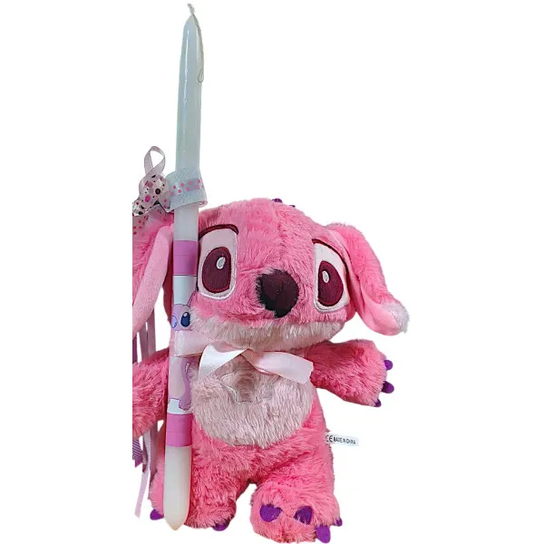 Πασχαλινή λαμπάδα Mohicans με Λούτρινο Disney Stitch που Αναπνέει Κανονικά 30cm L125 Ροζ