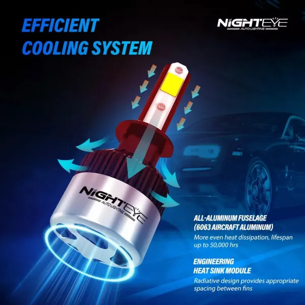 Nighteye LED Headlights A315-S2-H1 72V Pair 6500K Cool White 9000LM / LED Headlights IP68 Waterproof High Low Beam - H1