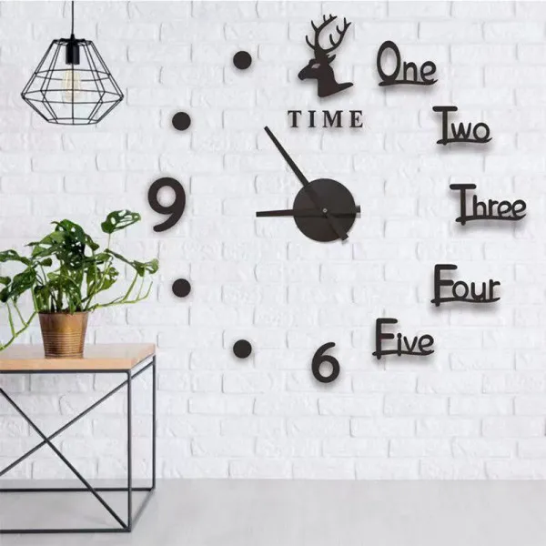 Ρολόι Τοίχου Αυτοκόλλητο 3D DIY 60-120cm ZH38610 Μαύρο