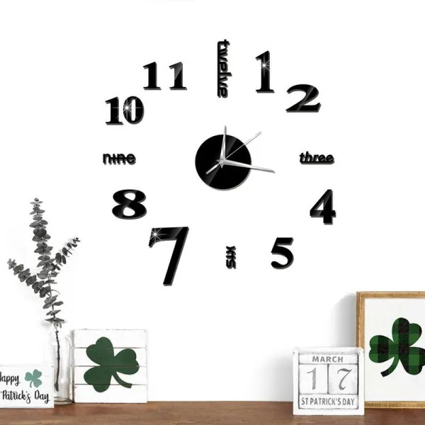 Ρολόι Τοίχου Αυτοκόλλητο 3D DIY 40-50cm ZH01520 Μαύρο