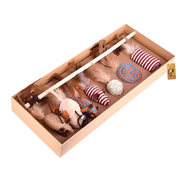 7 τεμάχια παιχνίδια γάτας με ξύλινο ραβδί - Διαδραστικό παιχνίδι QLYB-06